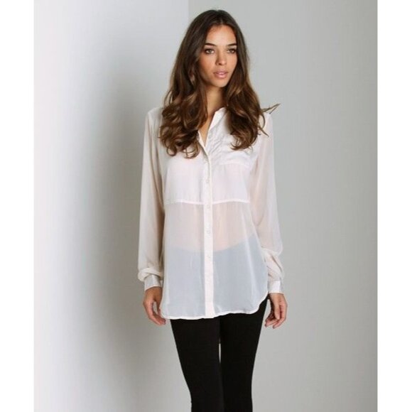 Free People Womens White Sheer Button-Down Blouse S - Picture 1 of 9